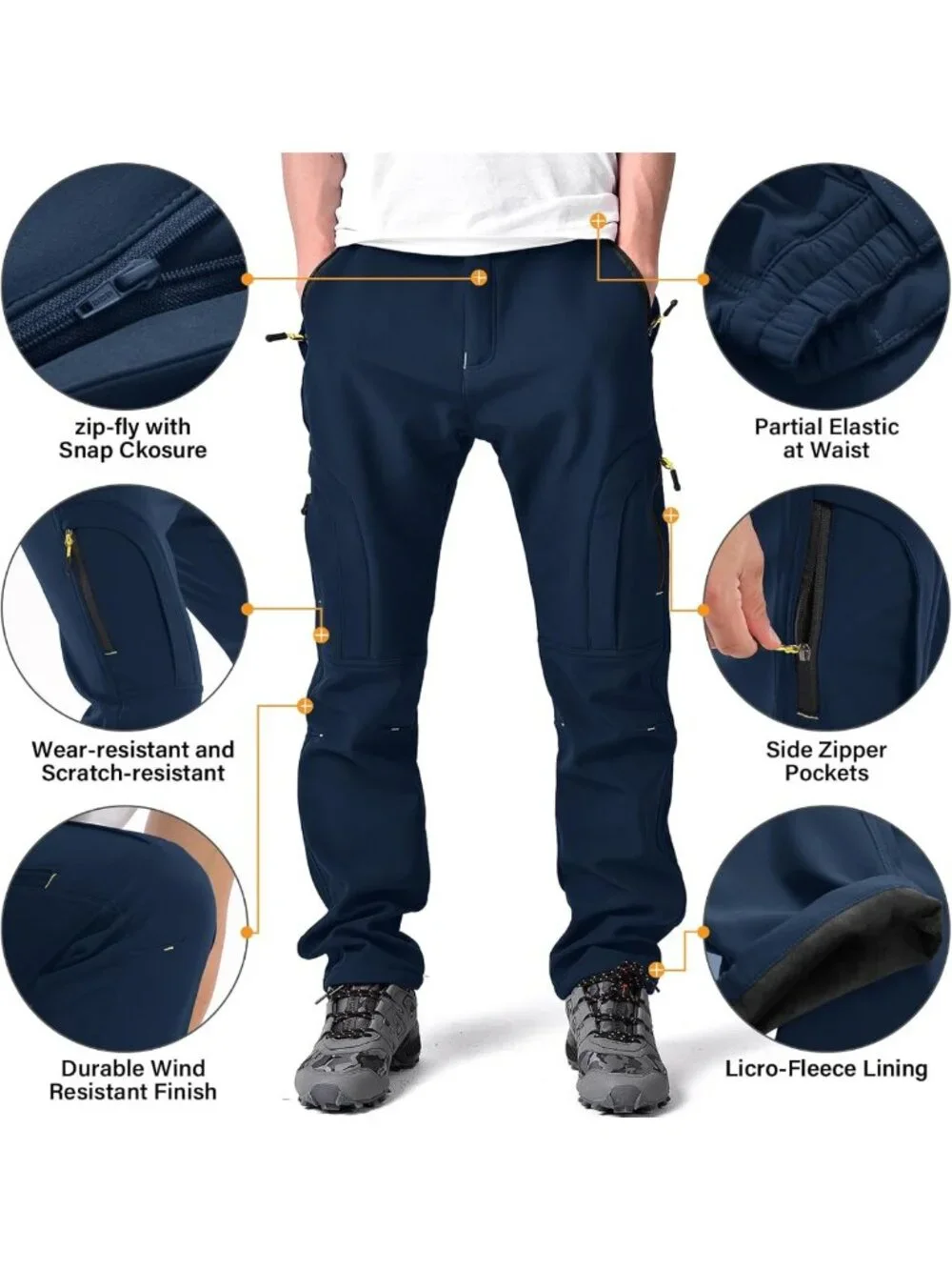 Men's Insulated Snow Pants - Fleece Lined, Water Repellent, Winter Hiking